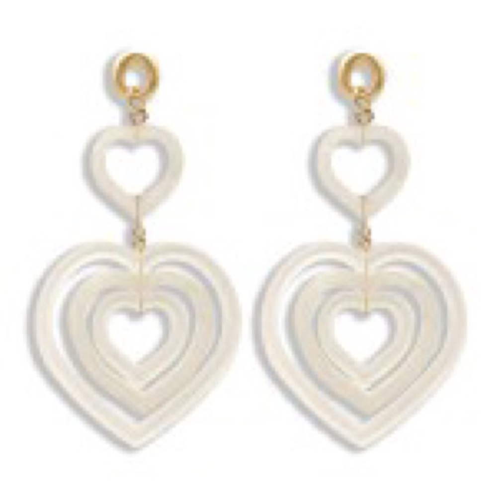 New long resin multi heart drop earrings
